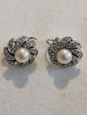 Vintage Signed Majorica Faux Pearl Clip On Earrings